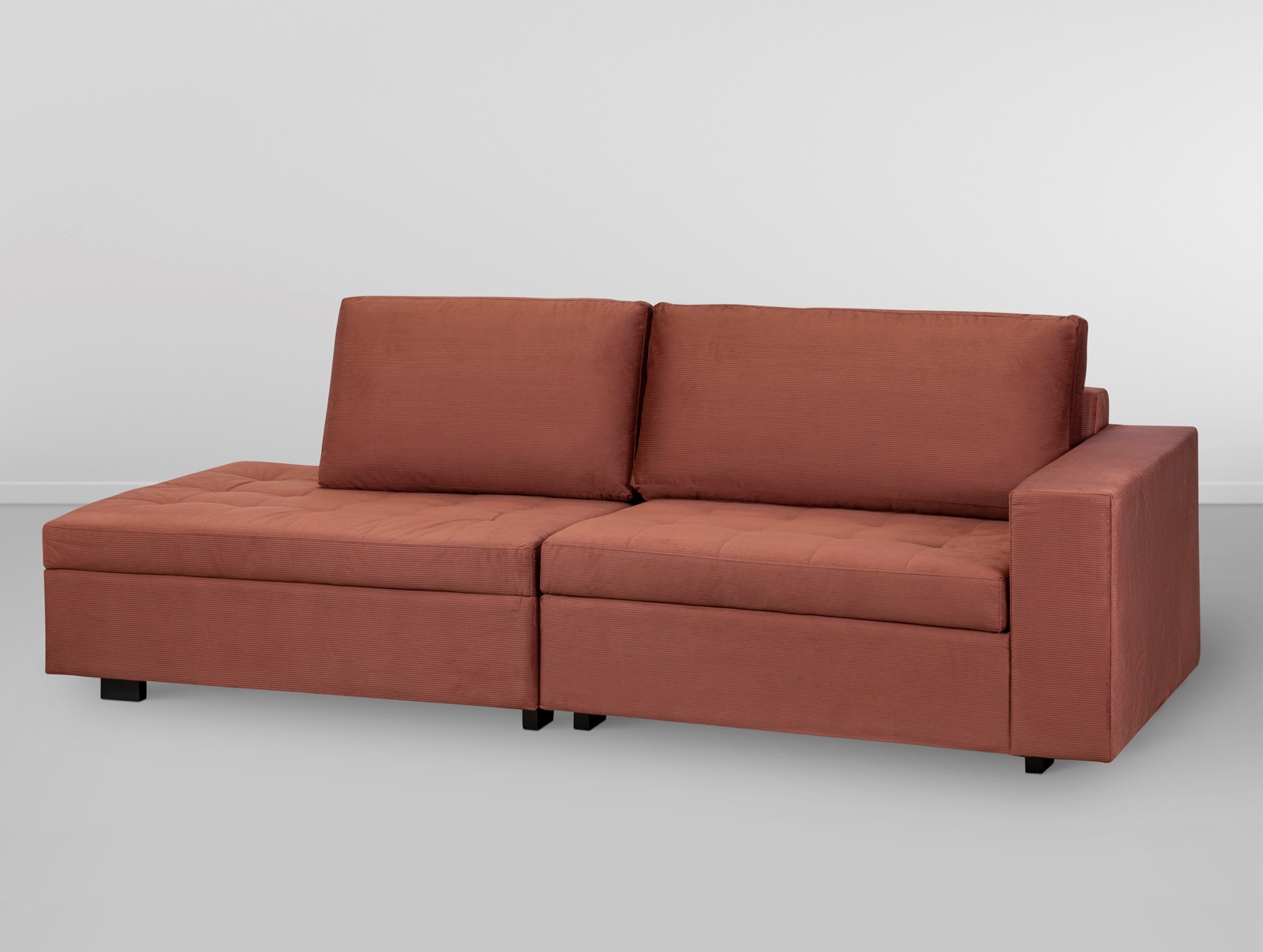 Cj. Sofa Caraiva Mod. S/Braco Direito C/Braco Esqu. - Rosa Veludo Canelado L:2,4m